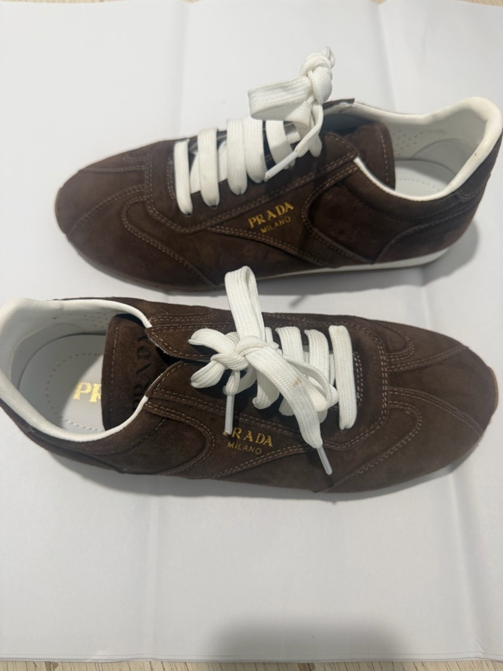 Prada Brown Suede women’s Sneakers with White Laces